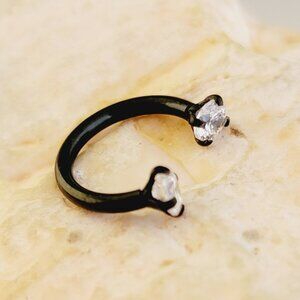 16G Black horseshoe plated stainless steel with clear CZ gems prong set NWT